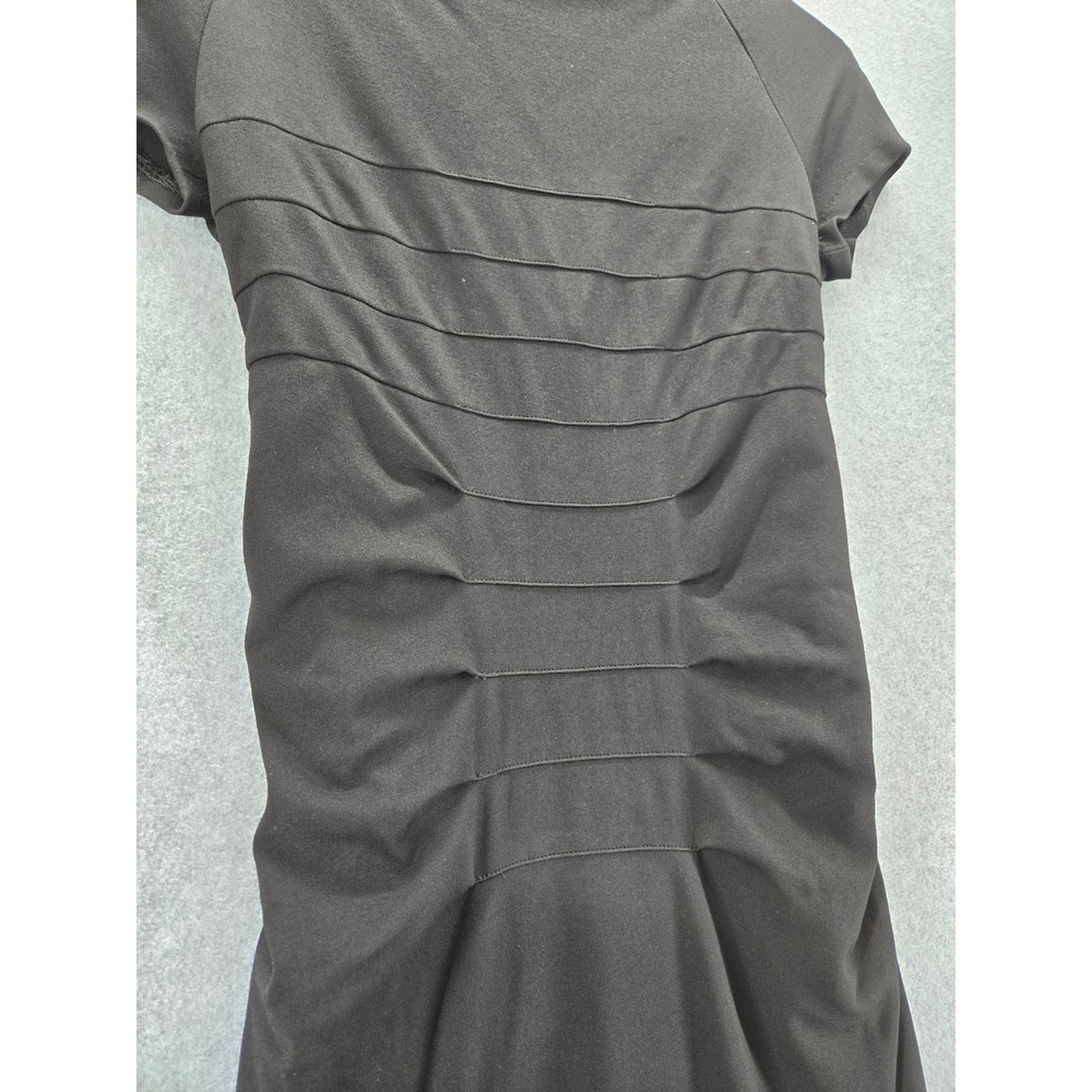 Escada Black Pintuck Ruched Sheath Dress Short Sleeve Boat Neck Size 36 4 - Picture 2 of 9